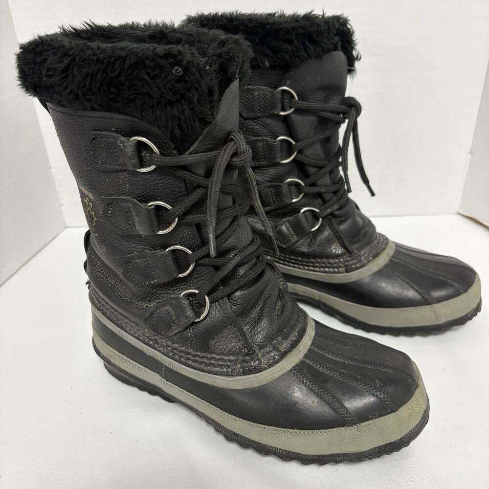 Vintage Sorel Manitou Winter Snow Boots Made in Canada Leather Rubber Black US 8